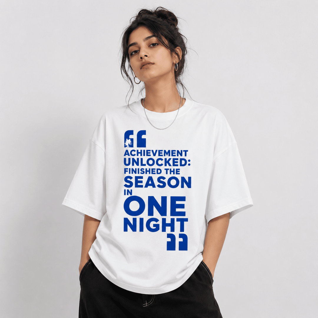 Achievement Unlocked: Finished the Season in One Night Oversized Anime T-Shirt | Unisex Heavy Cotton Tee
