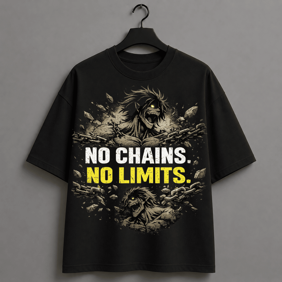 No Chains. No Limits Oversized T-Shirt – Attack on Titan Inspired Gym Graphic Tee