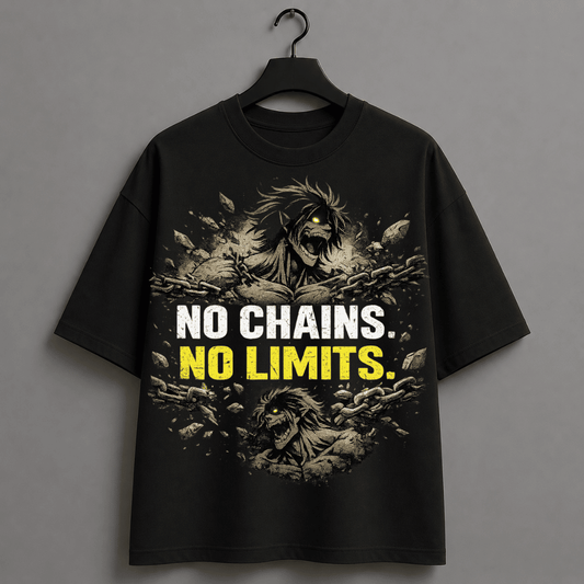 No Chains. No Limits Oversized T-Shirt – Attack on Titan Inspired Gym Graphic Tee
