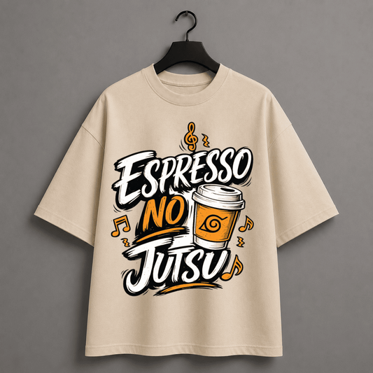 Espresso No Jutsu Oversized T-Shirt for Coffee & Anime Lovers | Unisex Naruto-Inspired Graphic Tee