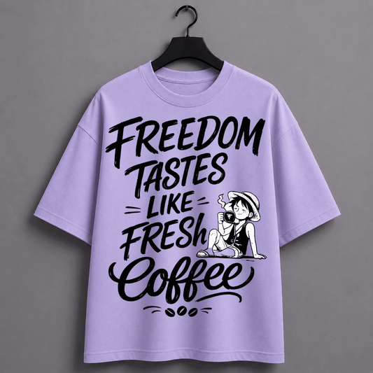 Freedom Tastes Like Fresh Coffee Oversized T-Shirt | Anime Coffee Lover Graphic Tee