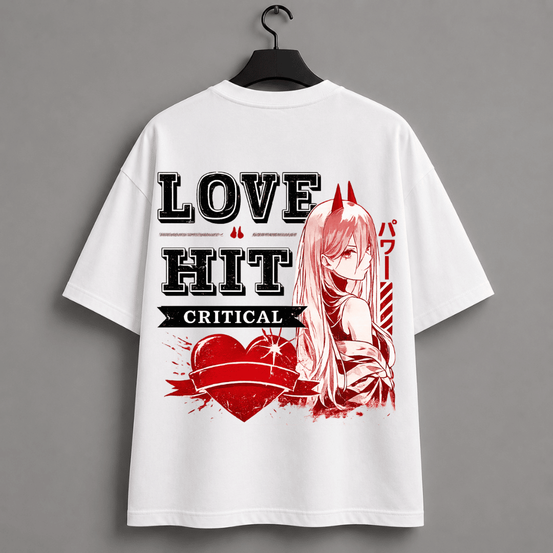 Love Hit Critical Oversized Chainsaw Man Inspired T-Shirt | Anime Streetwear Tee