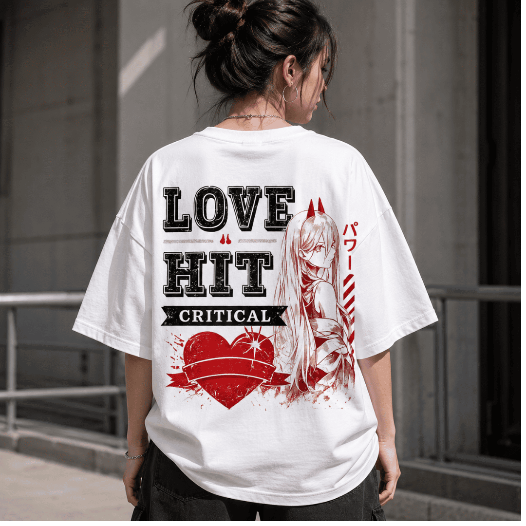 Love Hit Critical Oversized Chainsaw Man Inspired T-Shirt | Anime Streetwear Tee
