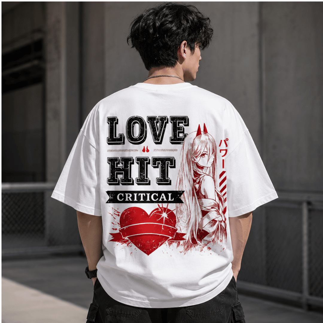 Love Hit Critical Oversized Chainsaw Man Inspired T-Shirt | Anime Streetwear Tee