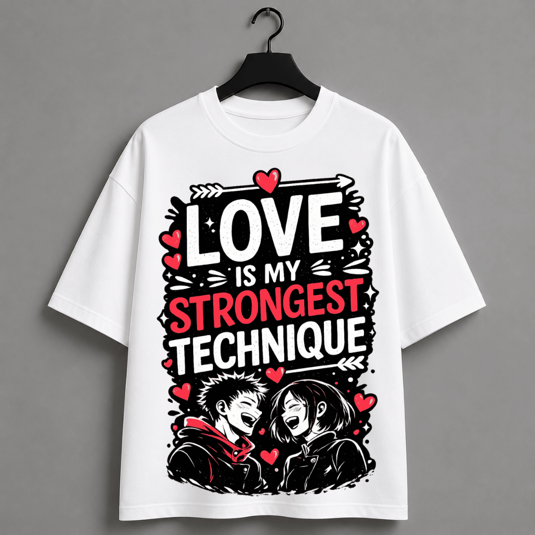Love Is My Strongest Technique Oversized T-Shirt | Jujutsu Kaisen Inspired Yuji & Nobara Anime Tee