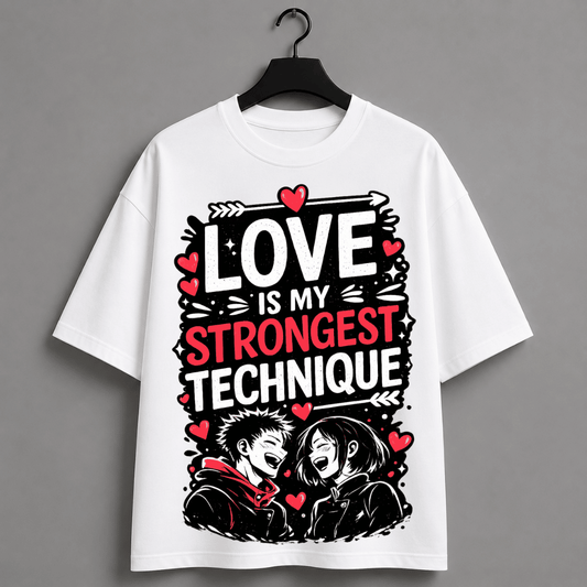 Love Is My Strongest Technique Oversized T-Shirt | Jujutsu Kaisen Inspired Yuji & Nobara Anime Tee