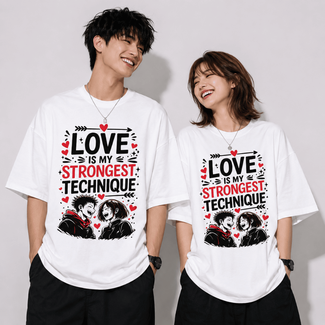 Love Is My Strongest Technique Oversized T-Shirt | Jujutsu Kaisen Inspired Yuji & Nobara Anime Tee