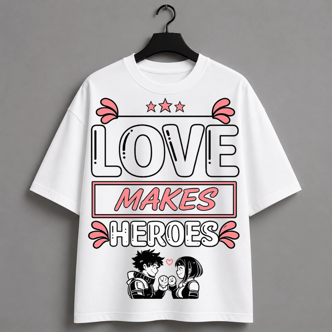 Love Makes Heroes Oversized T-Shirt | My Hero Academia Inspired Anime Couple Graphic Tee
