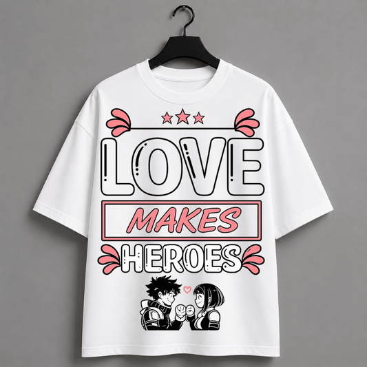 Love Makes Heroes Oversized T-Shirt | My Hero Academia Inspired Anime Couple Graphic Tee