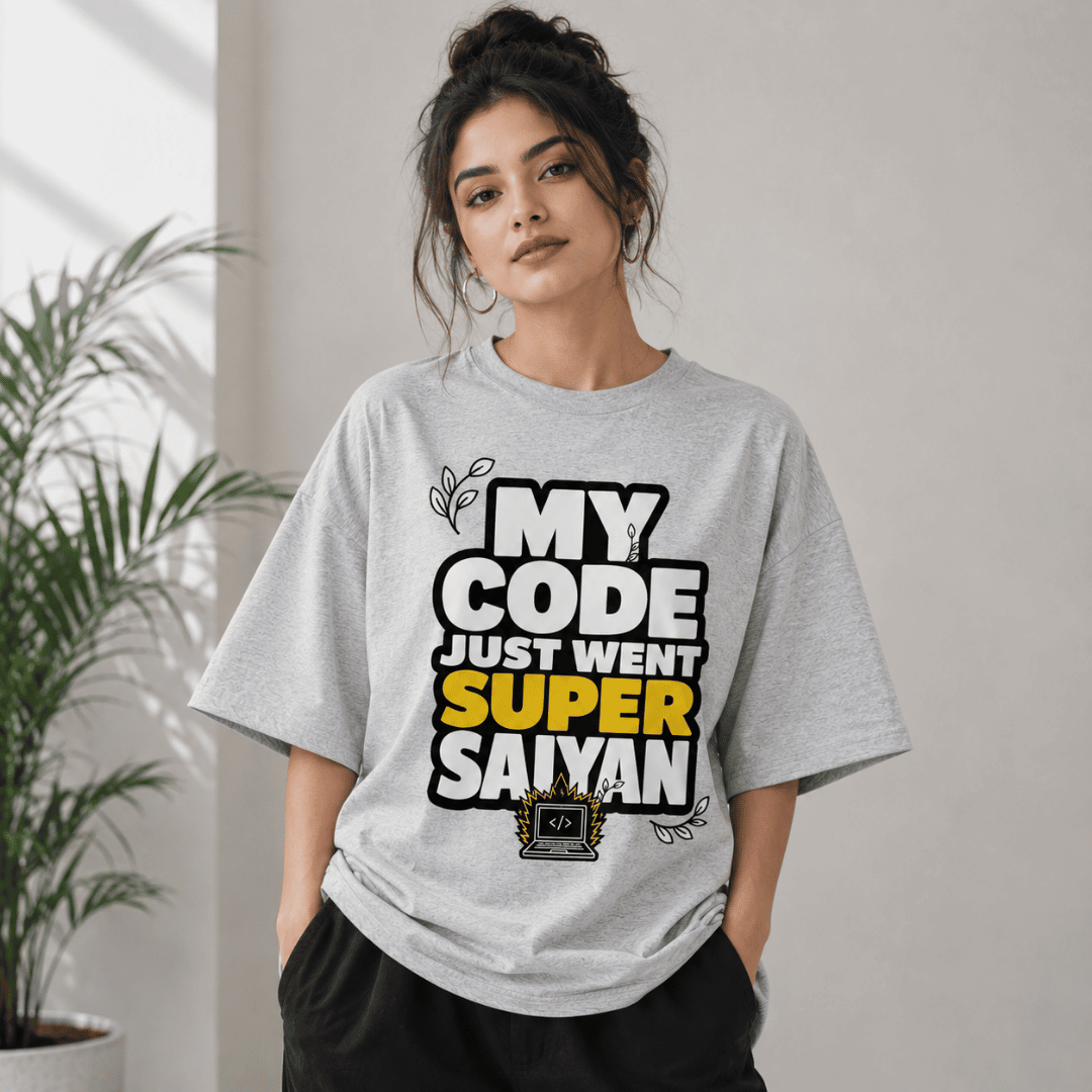 My Code Just Went Super Saiyan Unisex Oversized T-Shirt | Anime Programmer Graphic Tee for Developers