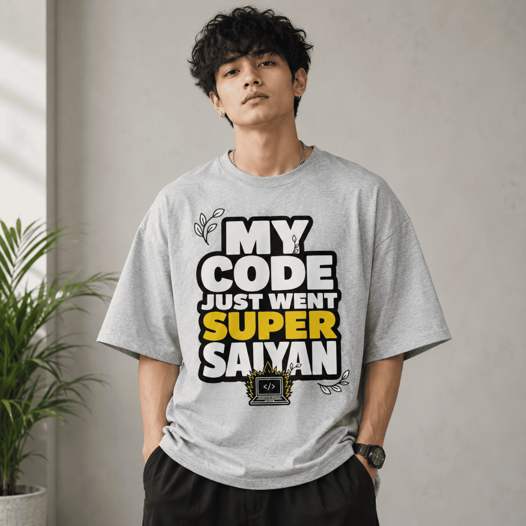 My Code Just Went Super Saiyan Unisex Oversized T-Shirt | Anime Programmer Graphic Tee for Developers