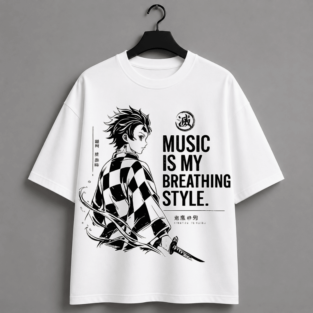 Music Is My Breathing Style Demon Slayer inspired Oversized T-Shirt
