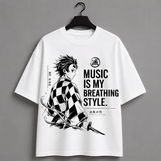 Music Is My Breathing Style Demon Slayer inspired Oversized T-Shirt