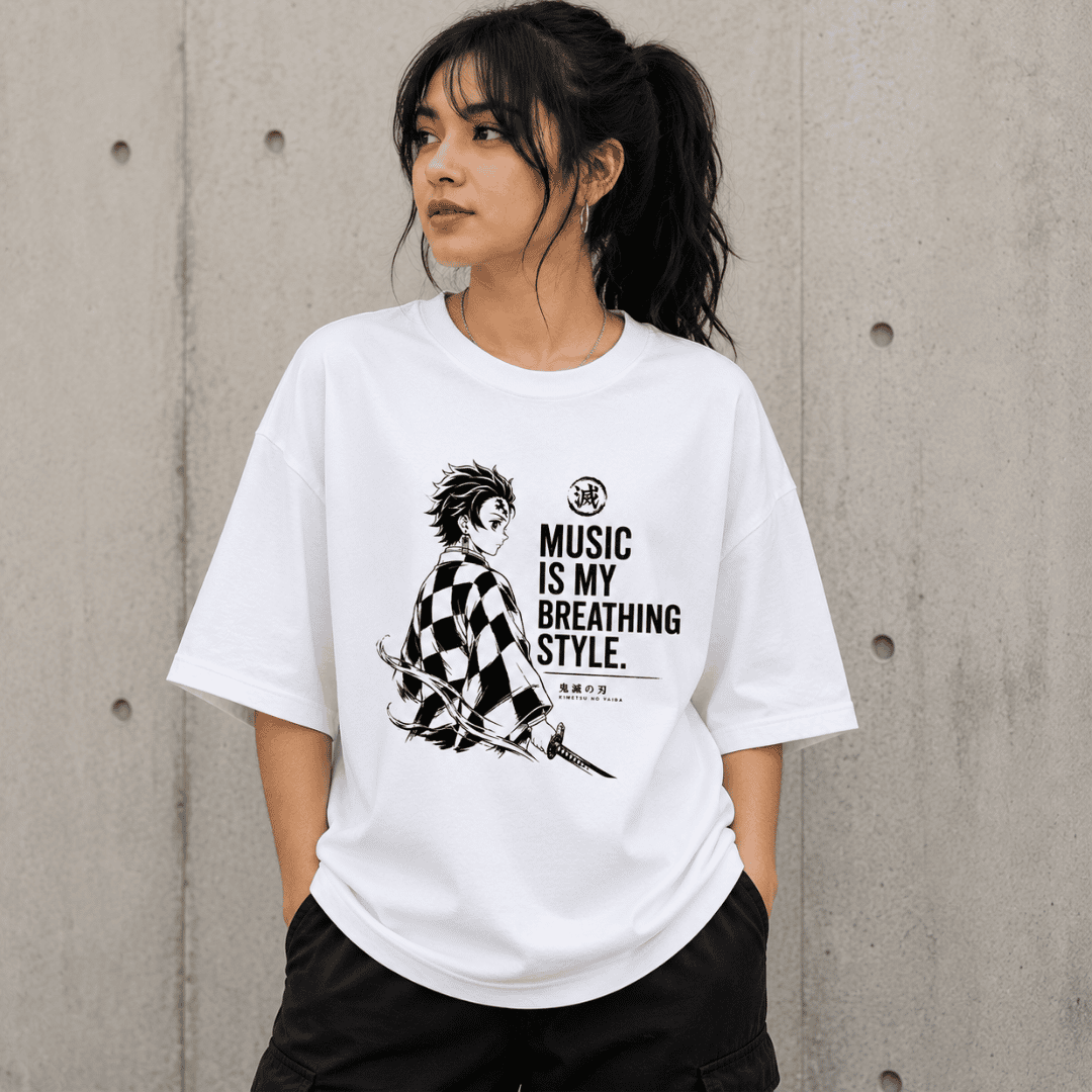 Music Is My Breathing Style Demon Slayer inspired Oversized T-Shirt