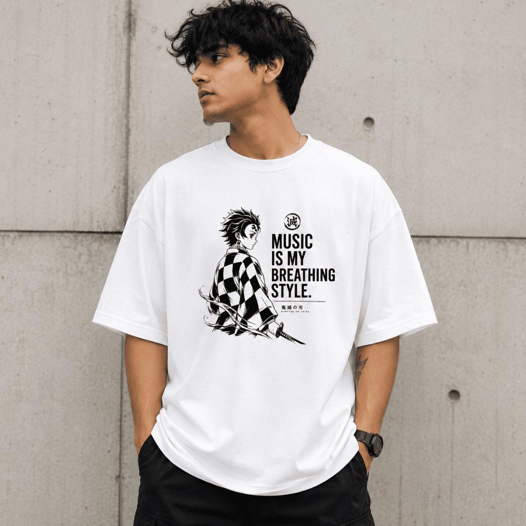 Music Is My Breathing Style Demon Slayer inspired Oversized T-Shirt