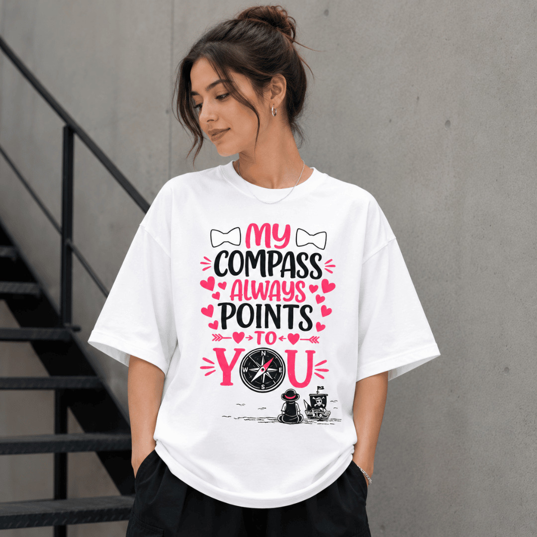 My Compass Always Points to You Oversized T-Shirt | One Piece Inspired Anime Couple Tee | Unisex Back Print