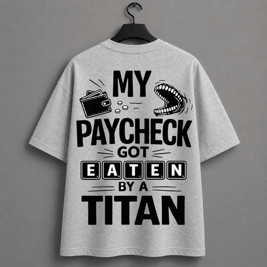 My Paycheck Got Eaten By A Titan Unisex Oversized Anime T-Shirt | Funny Attack on Titan Inspired Graphic Tee