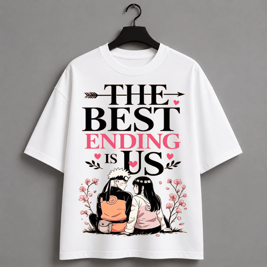 The Best Ending Is Us unisex Oversized T-Shirt – Naruto & Hinata inspired Anime Couple Tee