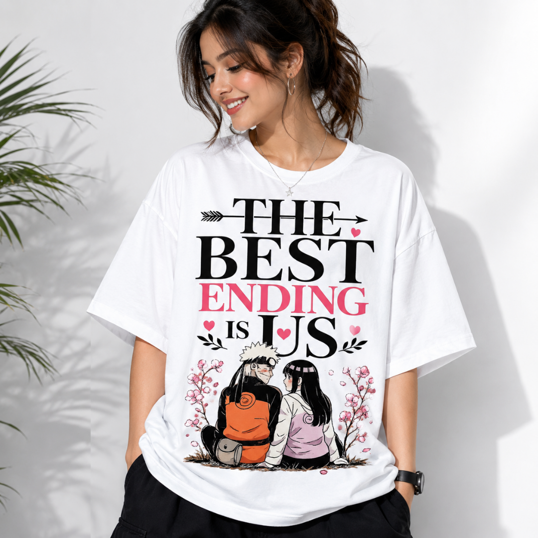 The Best Ending Is Us unisex Oversized T-Shirt – Naruto & Hinata inspired Anime Couple Tee