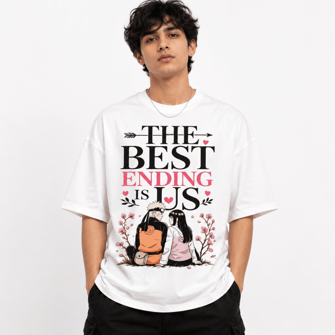 The Best Ending Is Us unisex Oversized T-Shirt – Naruto & Hinata inspired Anime Couple Tee