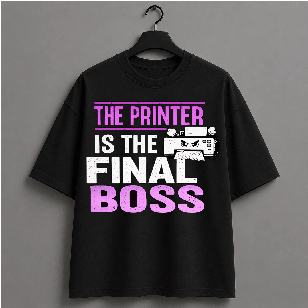The Printer Is The Final Boss Oversized Anime T-Shirt | Funny Solo Leveling Inspired Graphic Tee