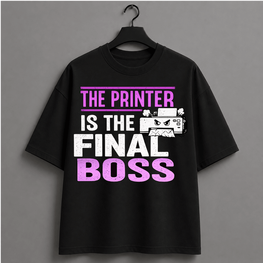 The Printer Is The Final Boss Oversized Anime T-Shirt | Funny Solo Leveling Inspired Graphic Tee