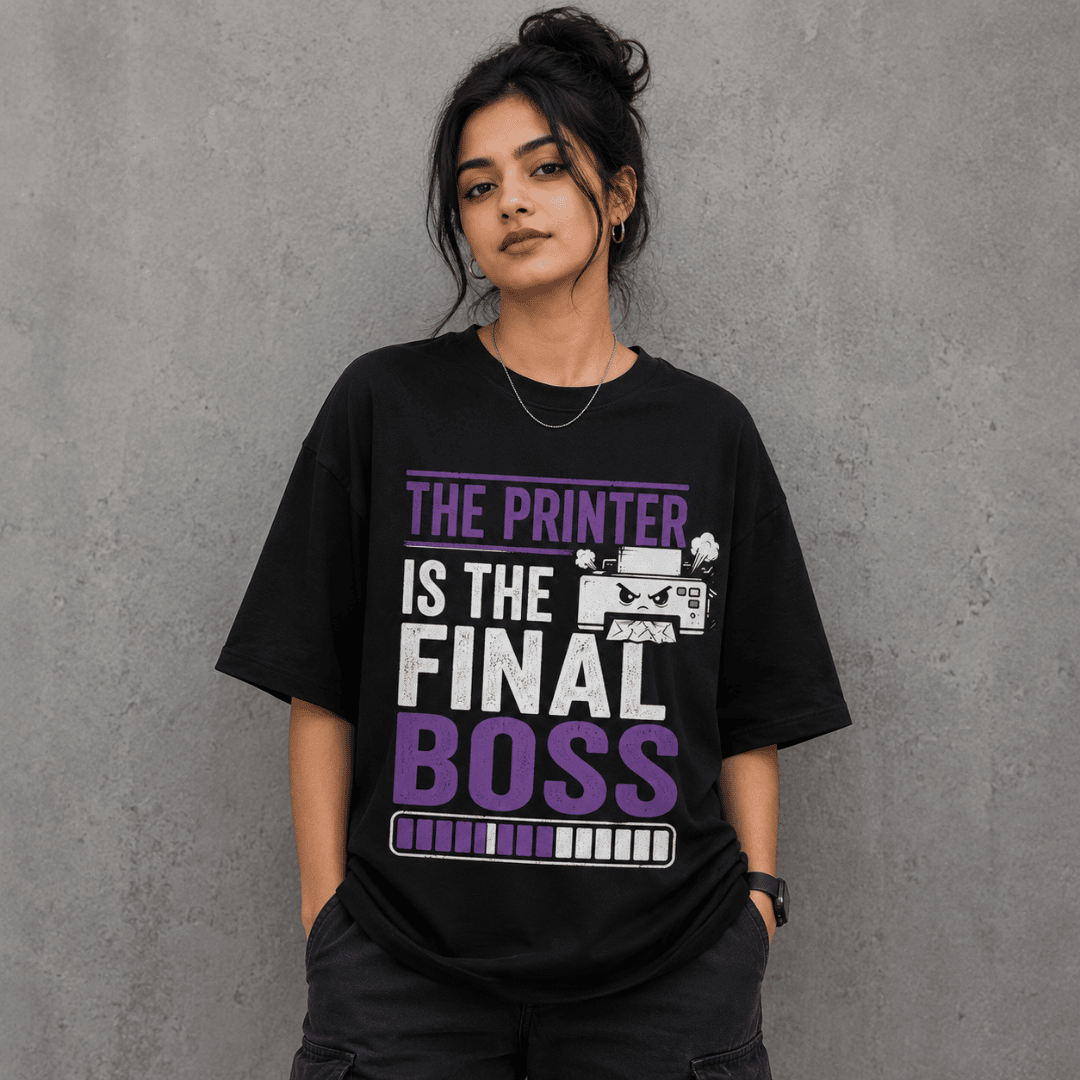 The Printer Is The Final Boss Oversized Anime T-Shirt | Funny Solo Leveling Inspired Graphic Tee