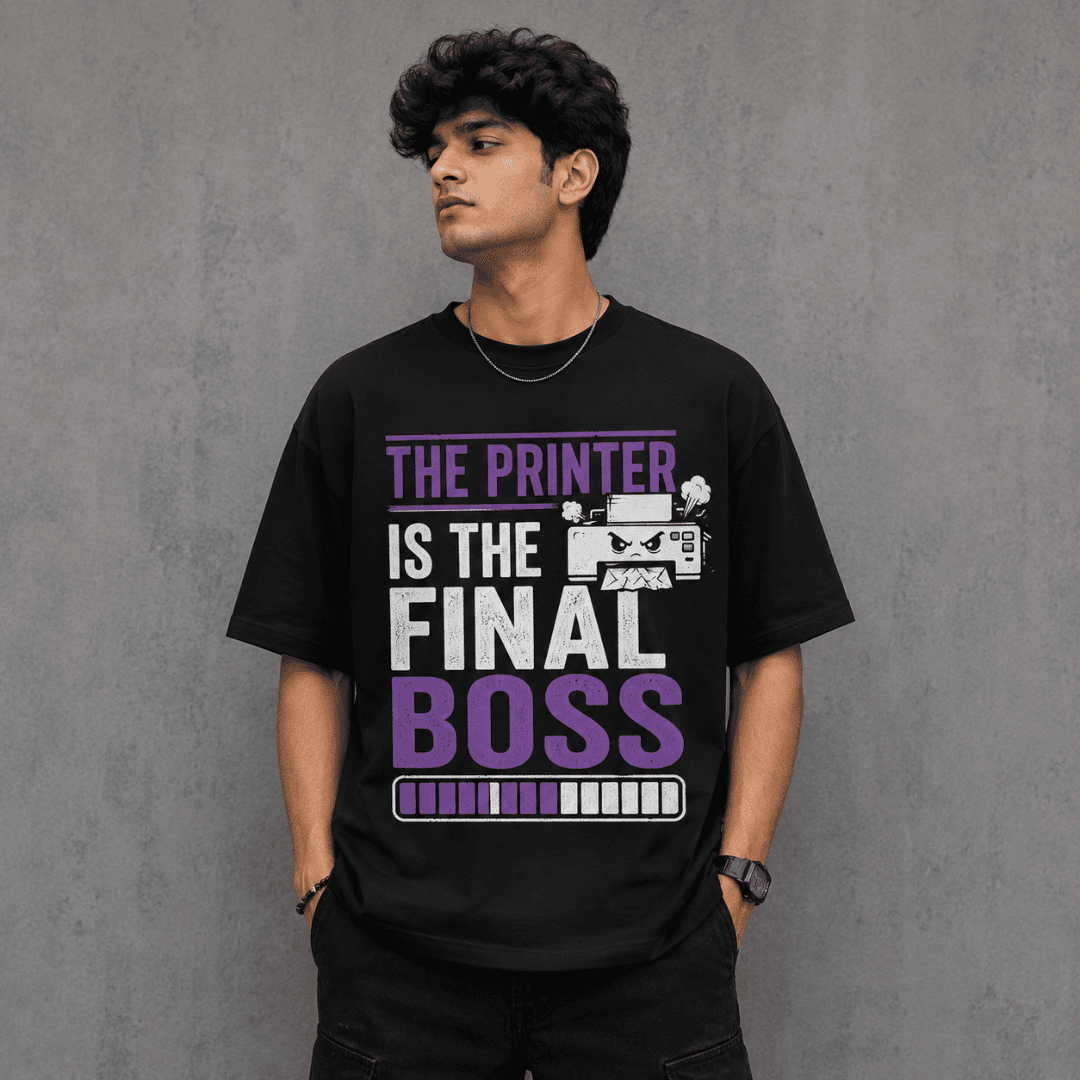 The Printer Is The Final Boss Oversized Anime T-Shirt | Funny Solo Leveling Inspired Graphic Tee