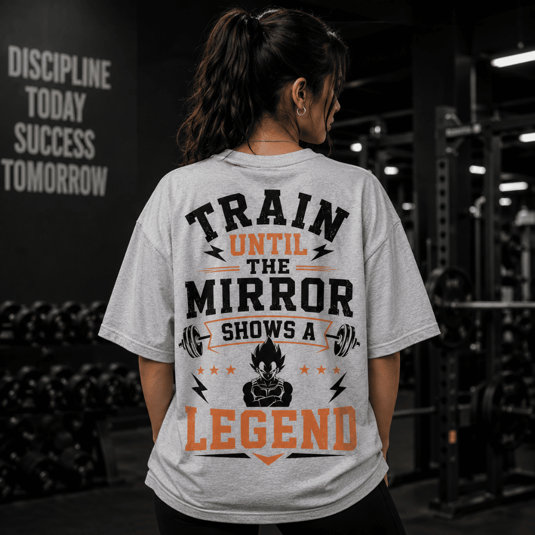 Train Until The Mirror Shows A Legend Unisex Oversized Gym T-Shirt | Dragon Ball Z Inspired Fitness Tee
