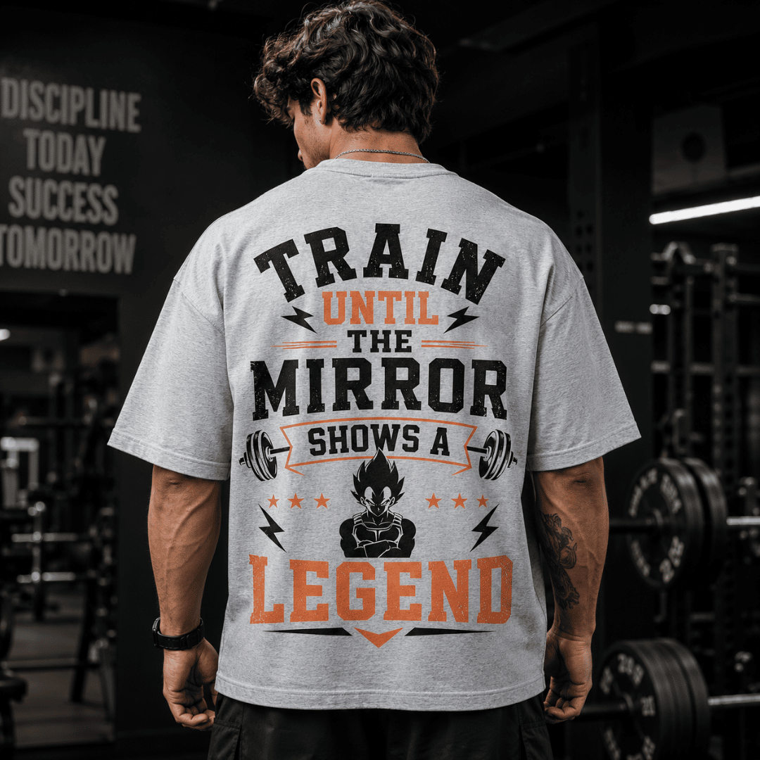 Train Until The Mirror Shows A Legend Unisex Oversized Gym T-Shirt | Dragon Ball Z Inspired Fitness Tee