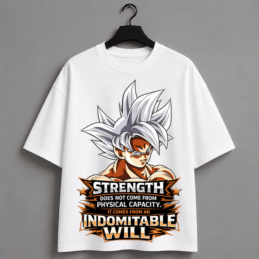 Ultra Instinct Goku Oversized T-Shirt | Strength Quote Anime Tee for Men