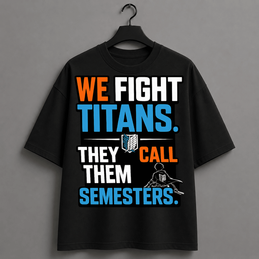 We Fight Titans, They Call Them Semesters Unisex Oversized T-Shirt