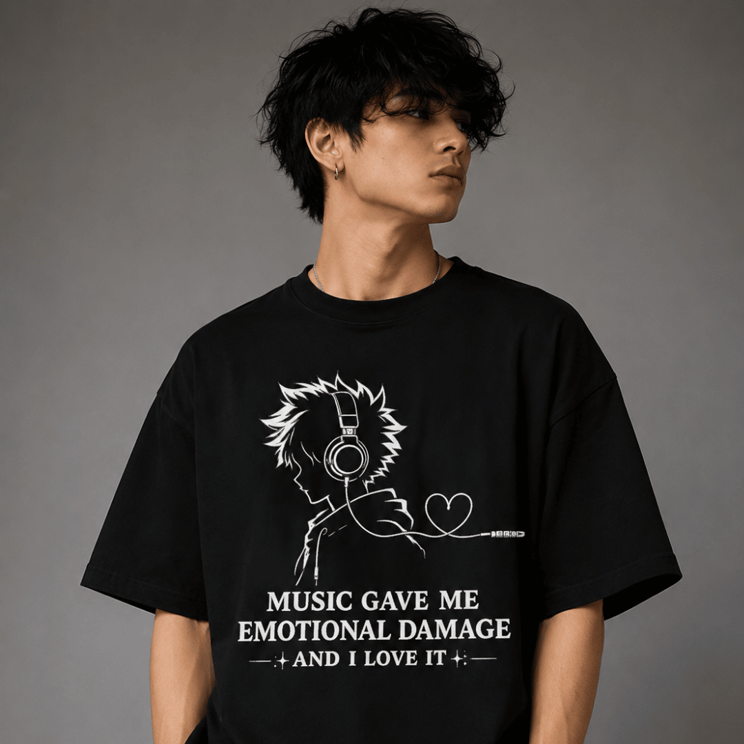 Music Gave Me Emotional Damage Unisex Oversized Daku Anime T-Shirt
