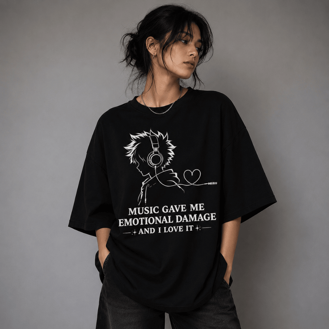 Music Gave Me Emotional Damage Unisex Oversized Daku Anime T-Shirt