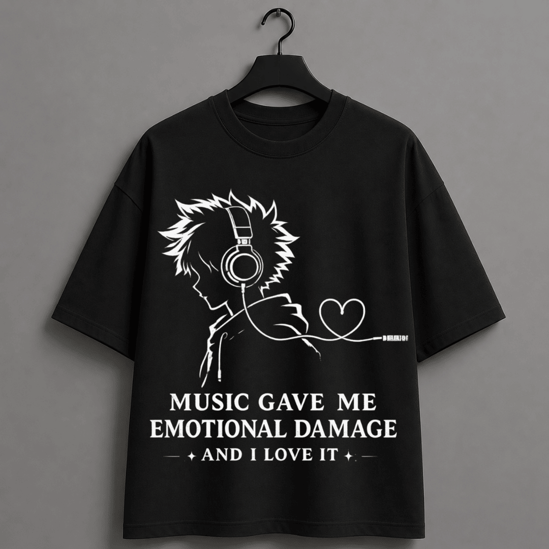 Music Gave Me Emotional Damage Unisex Oversized Daku Anime T-Shirt