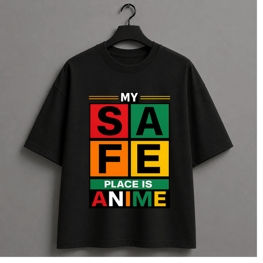 My Safe Place Is Anime Oversized T-Shirt | Minimal Anime Typography Graphic Tee for Men & Women